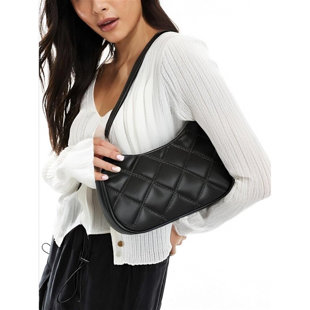 Women’s Black lg  Cute Hobo Tote Handbag Mini Clutch Purse with Zipper Closure - Picture 4 of 4